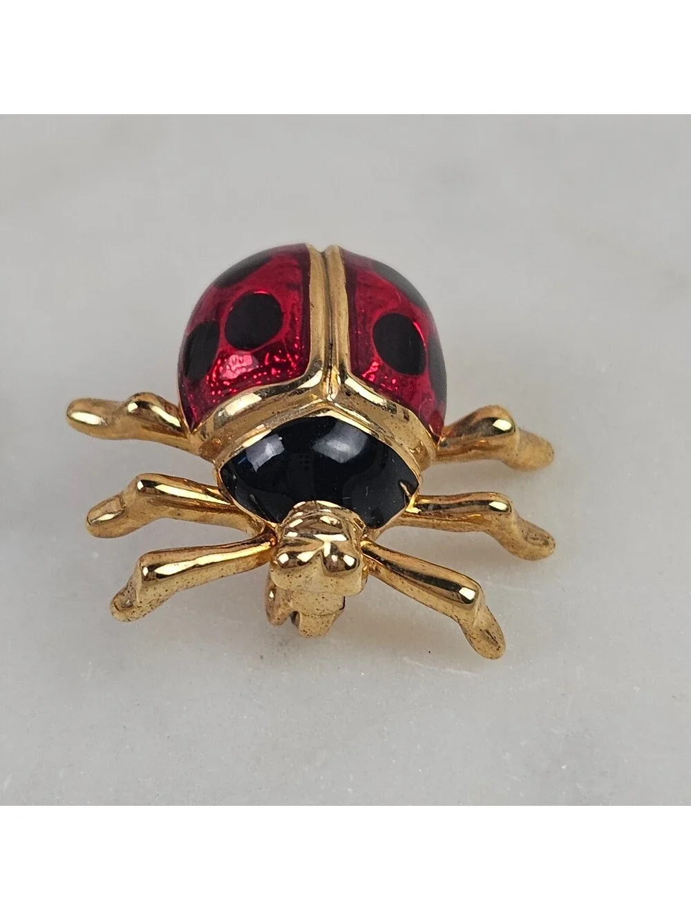 Vintage Ladybug Jewelry Set Brooch Stick Pin Post Earrings Red Enamel